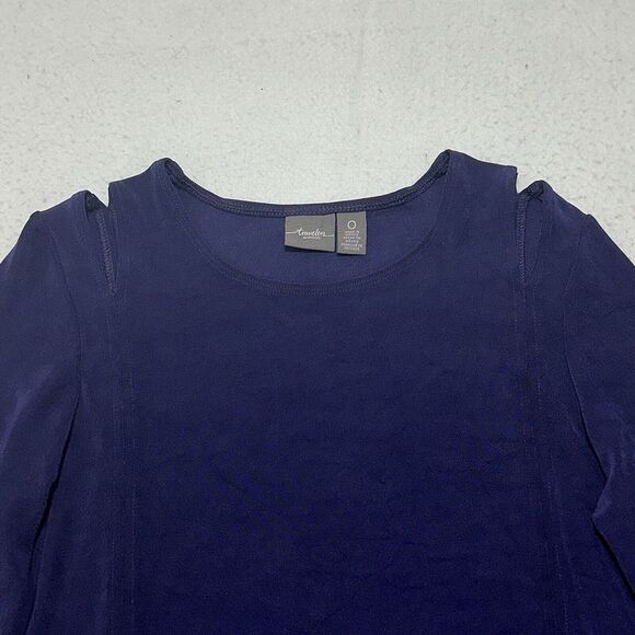 Chico's 0 Women's Small V-Neck Cold Shoulder Purple Long Sleeve Acetate Blouse - Picture 2 of 12